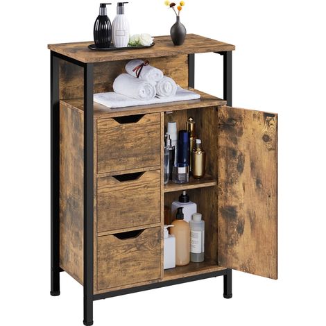 Yaheetech Mobile da Bagno Armadietto da Terra Mobiletto con Cassetto Credenza Multiuso Scomparto Ripiano Marrone Rustico (1/5)