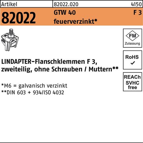 Flanschklemme R 82022 GTW 40 F 3 M8/25 feuerverz. 1 Stück LINDAPTER (1/2)