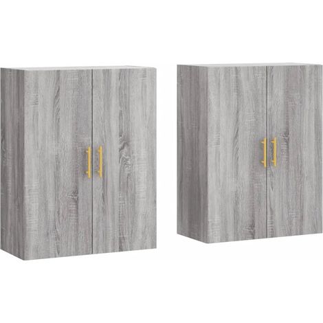 Set di 2 armadietti da parete spazi portaoggetti 69,5 x 34 x 90 cm in legno multistrato grigio sonoma 020055357
