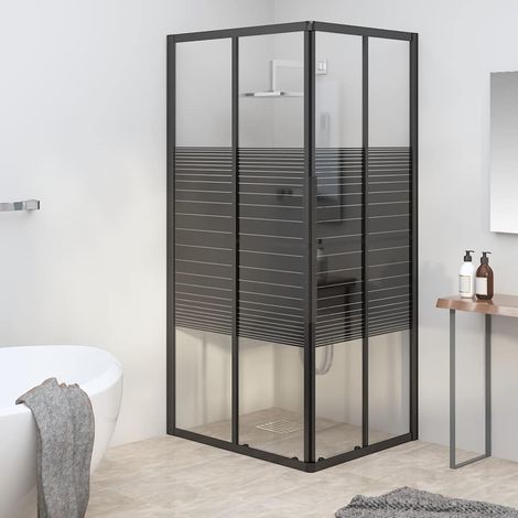 vidaXL Cabina de ducha a rayas ESG negra 90x70x180 cm (1/4)