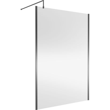 Nuie Outer Framed Wetroom Screen 1850mm High x 1400mm Wide with Support Bar 8mm Glass - Brushed Pewter (1/5)