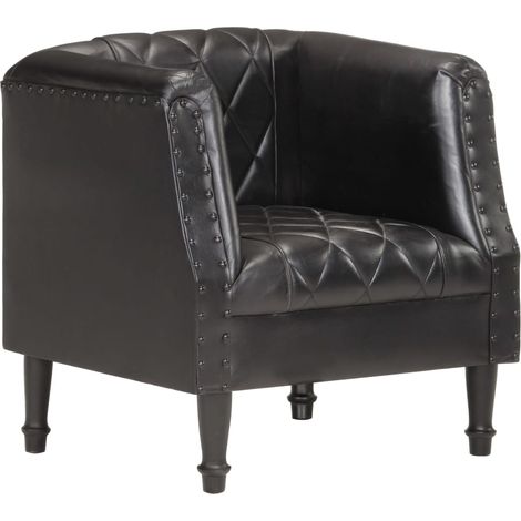 Chaise de salon,Chaise cabriolet Noir Cuir véritable de chèvre CFW61908