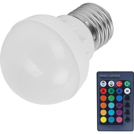 Ampoule LED RGB+W à lumière d'ambiance, éclairage décoratif pour la maison, ampoule multicolore 3W avec télécommande, culot E27 (1/5)