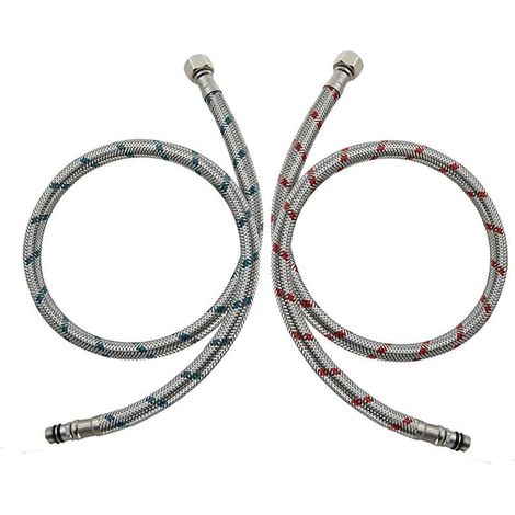 Lot de 2 raccords de tuyau de raccordement G3/8 x M10, rallonge de tuyau de robinet 60 cm, rallonge de tuyau flexible, tuyau blindé en acier inoxydable, tuyau de raccordement de robinet 3/8" pour miti (1/5)