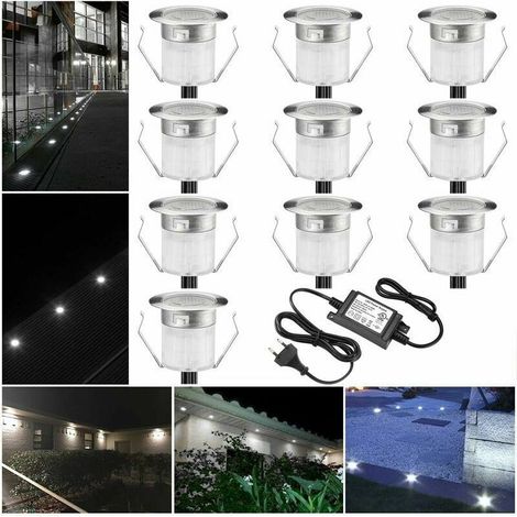 Set mit 10 Mini-LED-Strahlern Ø18 mm, Einbauleuchten aus Edelstahl für Terrassen- und Deckenbeleuchtung, IP67 wasserdicht, DC12V, Außenbeleuchtung für Wege, Treppen, Bühnen (Kaltweiß) [Klasse (1/5)