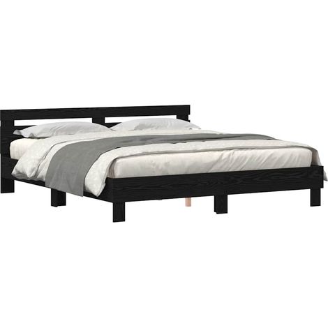 Lit double - lit simple - Cadre de lit avec LED Chêne noir 200 x 200 cm Bois d'ingénierie fr5064 - Maison La Vie (1/5)