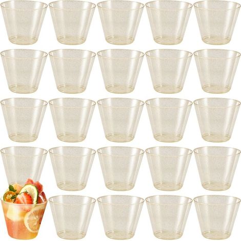 Bicchieri di plastica dorati, bicchieri da vino trasparenti, bicchieri usa e getta resistenti con glitter dorati per feste, 25 pezzi (1/4)