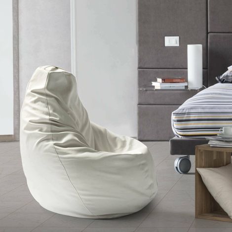 Dmora - Puff Dabbew, Bolso puf, 100% Made in Italy, Puf de piel sintética, Cm 70x70h110, Blanco (1/3)