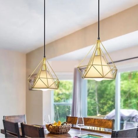 U-DO LOT DE 2 ,25cm Suspension Luminaire Cage en Métal Doré Lustre Plafonnier Ajustable design Moderne pour Salon (1/4)