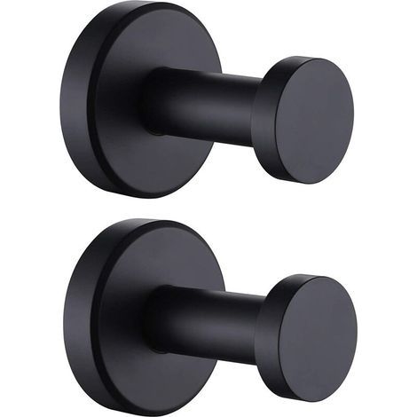 Patère de salle de bain Lot de 2 crochets pour serviette de salle de bain noir mat, cintre rond en acier inoxydable, support mural décoratif contemporain pour toilettes, cuisine - Noir mat (1/5)