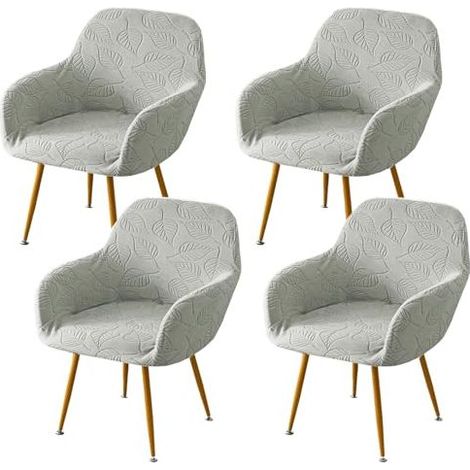 Housse de Chaise élastiques, Housse de Fauteuil Relax Extensible, Couverture de Chaise, Housse de Salle à Manger Amovible Lavables, Housse de Protection pour Fauteuil (Gris Clair, 4 Pièces) (1/4)
