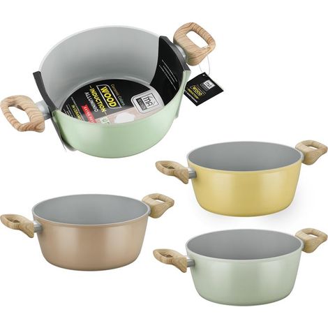 MA MAISON CASSERUOLA IN ALLUMINIO MODELLO WOOD INDUCTION CM 22 CON 2 MANICI ERGONOMICI COLORI ASSORTITI