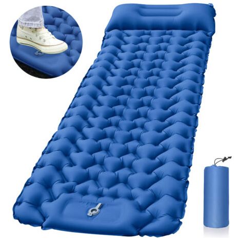 Matelas de couchage autogonflant matelas pneumatique de camping haut avec oreiller intégré tapis de camping extérieur tapis de couchage petit format avec pompe à pied tapis à cellules