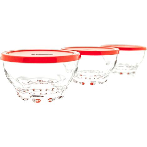 Pasabahce – Glasschalen mit rotem Deckel – 105 mm – 3er-Set (1/4)