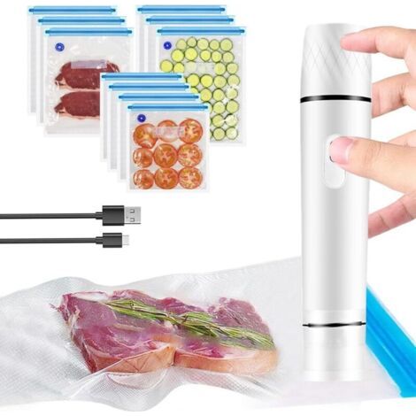 Machine de mise sous vide manuelle, mini machine d'emballage sous vide électrique rechargeable avec 10 sacs réutilisables, pour la conservation des aliments (1/4)