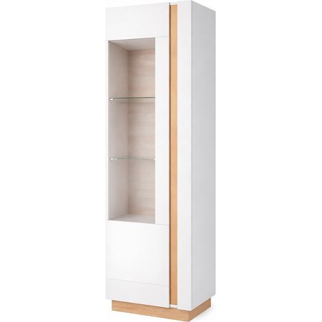Credenza Moderna Con Vetrina In Melaminico Mobile Contenitore Ripiani Interni Per Soggiorno Sala Da Pranzo 60 x 40 x 193.5 cm Bianco E Rovere
