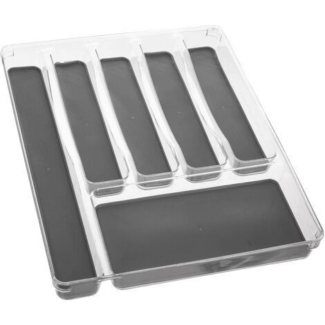 5Five Organisateur de couverts en caoutchouc 6 compartiments – Dimensions 40x32x4,5 cm – Couleur gris foncé – Antidérapant pour tiroirs (1/5)