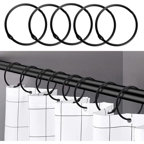 Anelli neri per tenda da doccia (24 pezzi), ganci antiruggine per tenda da doccia per bagno, anelli decorativi rotondi per tenda da doccia e ganci per asta della tenda da doccia (1/5)