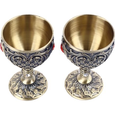 2 Vintage-Weingläser aus Metall, geprägte Zinklegierung, Retro-Stil, Dekoration für Zuhause, Restaurants, Cafés und Bars, Bronze (1/5)