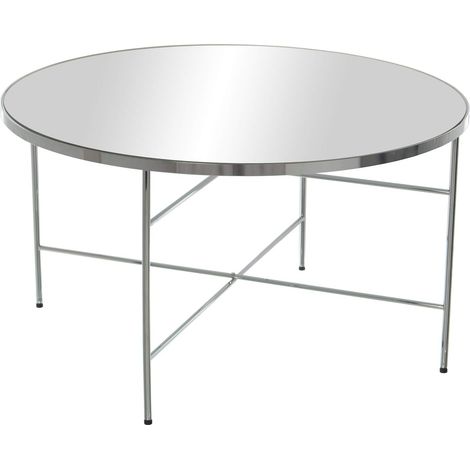Table Basse Ronde en Acier chromé 80 x 40,5 cm, Miroir 5 mm d'épaisseur (1/3)