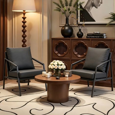 Fauteuil d'accent en faux cuir, structure métallique, assise rembourrée, dossier ergonomique, pour salon - noir (1/5)