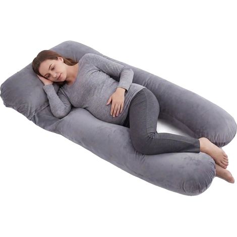 Almohada de embarazo en forma de U con funda de terciopelo suave, GRIS OSCURO (1/2)