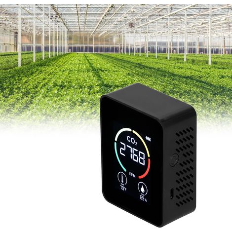 Détecteur de dioxyde de carbone à semi-conducteur, chargement USB, écran LCD, détection de température et d'humidité, détecteur de qualité de l'air, noir (1/5)