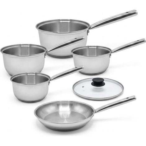 Lot de 4 casseroles 16/18/20/22 cm et poêle en inox 24 cm avec couvercle Fackelmann Rhona (1/5)