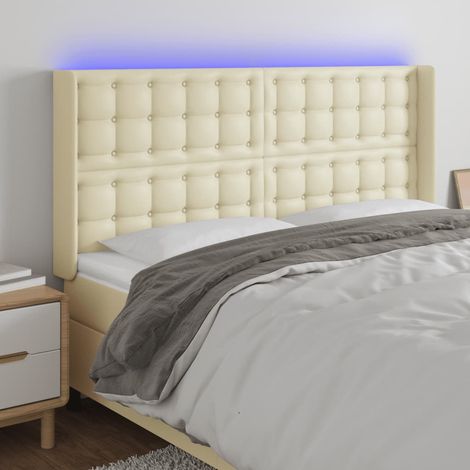 LED Kopfteil Creme 147x16x118/128 cm Kunstleder (1/5)