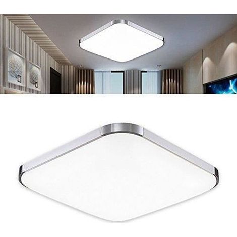 Plafonnier LED 12W Ultra-mince Moderne Argent Blanc Super Lumineux Carré (1/4)