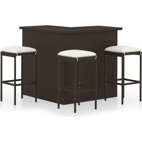 4-tlg. Gartenbar-Set mit Kissen Poly Rattan Braun