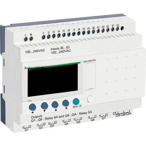 Schneider SR3B261FU Controllore Zelio Logic - relè intelligente 26 I/O espandibili - da 100 a 240 Vca - orologio + display