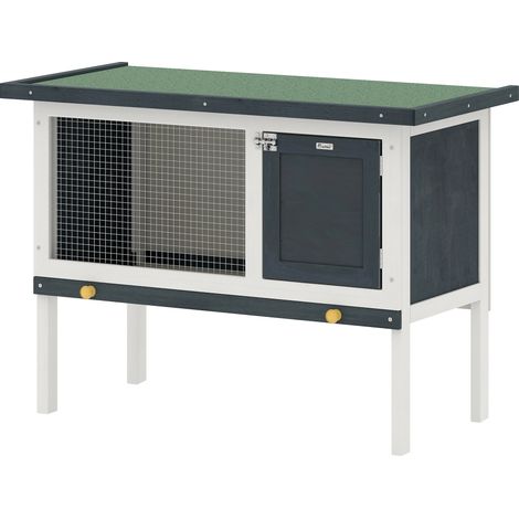 Clapier sur pied cage à lapin avec niche intérieur toit ouvrant porte verrouillable 90 x 45 x 65 cm gris foncé blanc