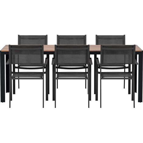 Bois Gartenset Tisch 90x200 cm Natur 6 Stühle schwarz. (1/4)