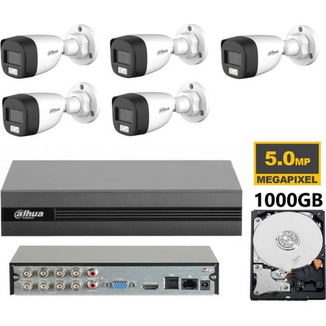 KIT videosorveglianza analogico Dahua DVR XVR 8 canali 5 telecamere dual light microfono 2 MP hdd 1TB