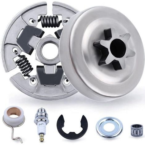 Ecleanfy - Kit pignon et embrayage 3/8" pour STIHL 017 018 MS170 MS180 021 023 025 MS210 MS230 MS250, pignon + tambour d'embrayage + roulement + rondelle + pince E + bougie d'allumage 7 en 1