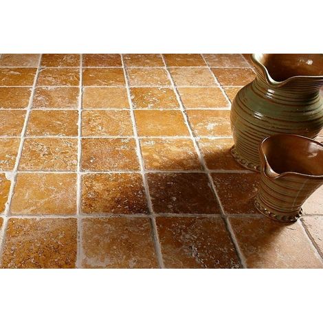 Faïence Travertin 1er Choix - Jaune - 10x10x1cm - Vieilli - (1 m²)