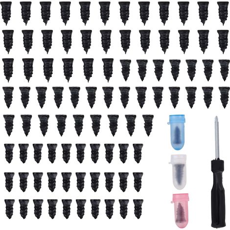90pcs Clou de Réparation de Pneu, 3 Tailles Comprenant 3 Étuis Protection Colorés et 1 Tournevis Adaptés aux Voitures Motos et Camions (1/5)