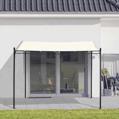 Gartenpergola-Pavillon-Markise 3 x 3 m, Anbau, graues Metall, wasserdicht, UV-beständiges Polyester, cremefarben