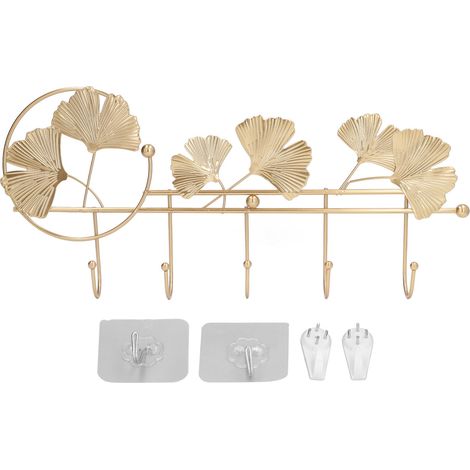 Porte-manteau mural design feuille de ginkgo, style épuré et élégant, support pour vêtements, chapeaux et clés, fixation murale. (1/5)