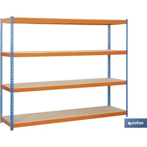 estantería media carga azul/naranja 4 baldas de madera 2000 x 1800 x 600 mm (1/4)