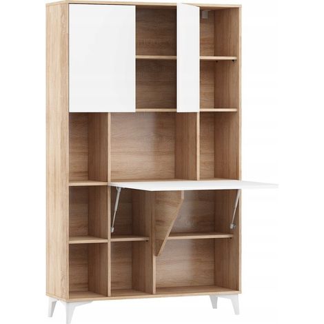 Armoire Placard Convertible en bureau et table Home office 175x105x34cm « Meggie 2-Blanc brillant (front)/Chêne sonoma(corps)» (1/5)