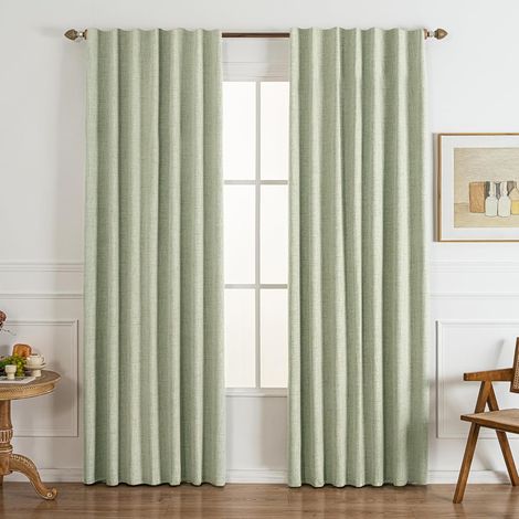 Green Linen Blend Thermal Blackout Curtains 2 Panels, 100% Anti-UV and Insulated Anti Cold and Heat for Living Room, 127L x 245H cm (1/5)