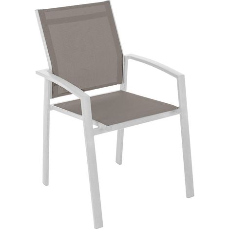 Hesperide – Fauteuil de jardin empilable en aluminium et texaline – Coloris noisette et blanc – Hauteur d'assise 47cm – Poids 2.8kg