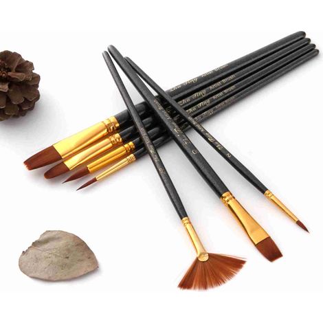 Lot de 7 pinceaux peinture professionnels poils synthétiques manche bois pointes ronde plate filbert éventail pour aquarelle acrylique huile gouache corps visage artistes adultes élèves débutants (1/4)