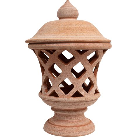 Terracotta lantern 100% made in Italy, handmade. Candle holder for the house and the garden, final for columns L35XPR35XH55 CM.