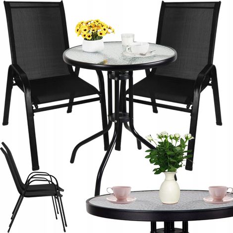 Conjunto de muebles para balcón pequeño, jardín o terraza: 2 sillas y una mesa de centro de cristal. (1/5)