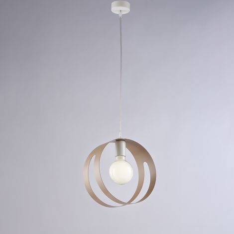 Sospensione in ferro laccato bianco con fascia tagliata a laser tortora e cavo regolabile 1 luce H.30 - MAX 130 - Ø20