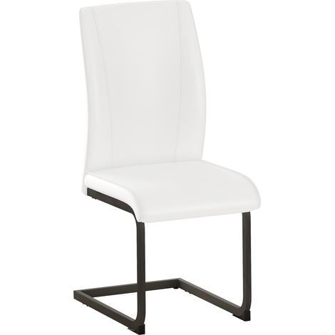 Set de 2 sillas de comedor en polipiel blanca con patas de metal negro, diseño ergonómico (1/5)