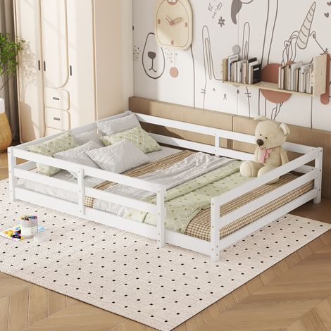 Letto Montessori per bambini 140x200 cm con barriera su 4 lati, in pino bianco HAVRYA (1/5)